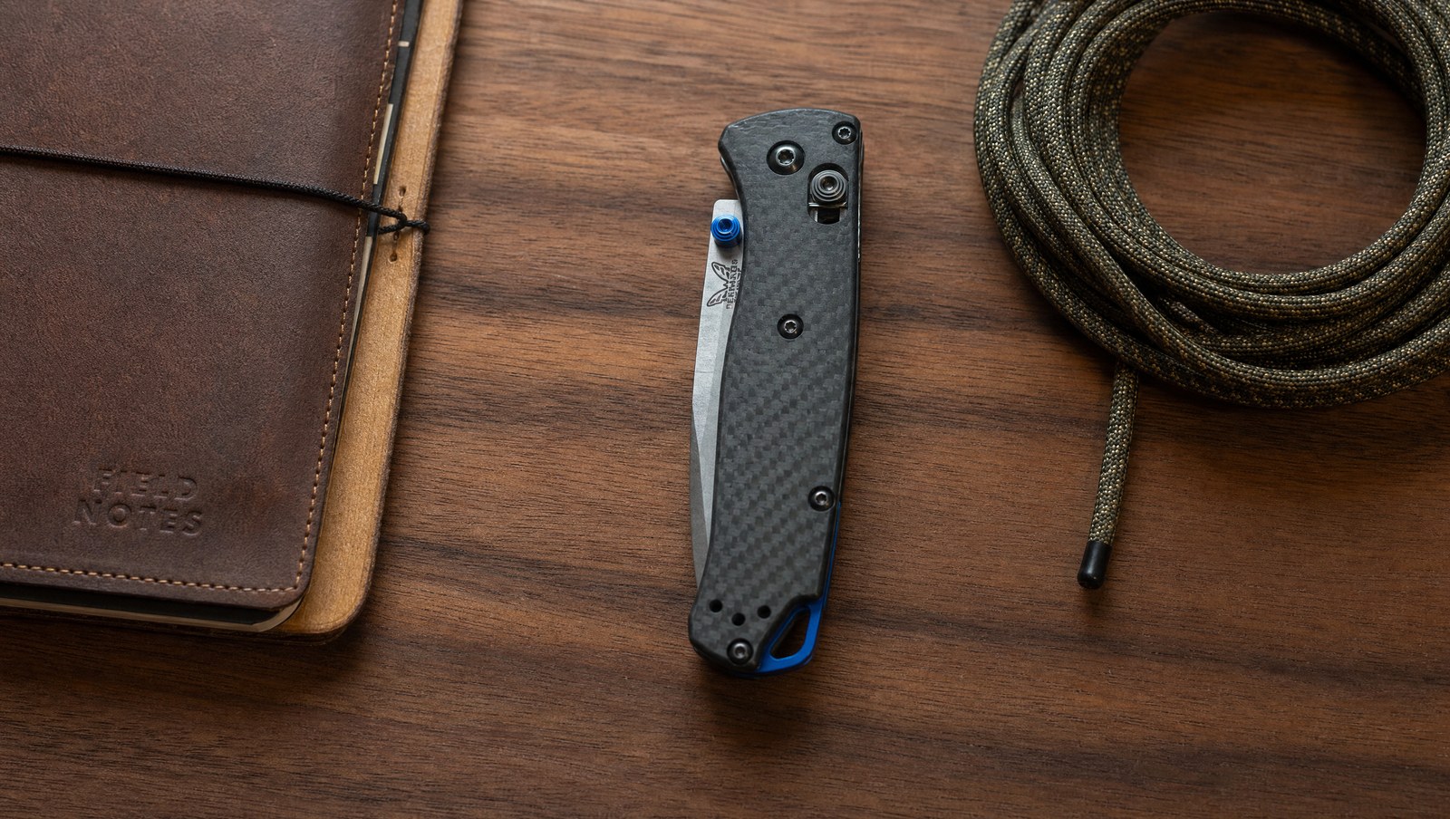 Benchmade Bugout folding knife on a desk